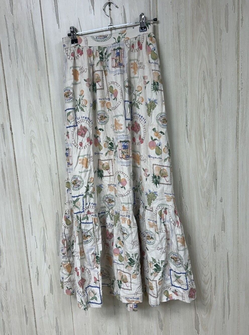 Abercrombie & Fitch (XS ) Italy Print Linen Blend Maxi Skirt Fruit Lined Cottage - Picture 2 of 6